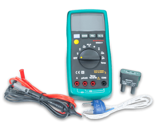 Product image of the Autorange Digital Multimeter with the included components.