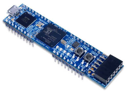 Cmod S7: Breadboardable Spartan-7 FPGA Module glamour shot. 