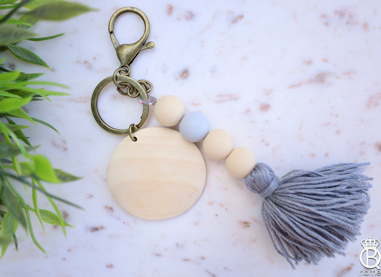 Silicone Bead Tassel Keychain Grey [click for Design Options]