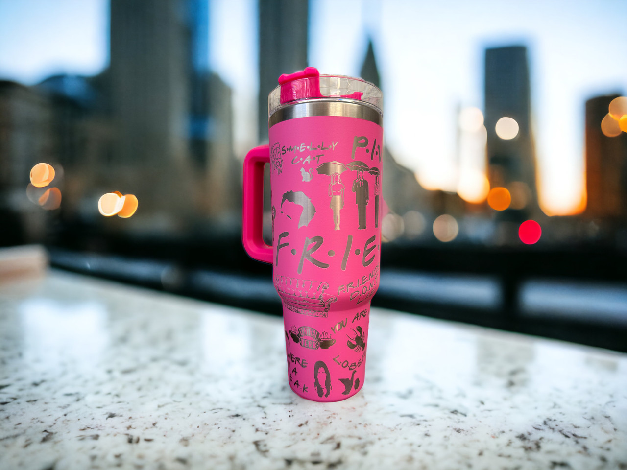 Grinch 40oz stainless steel tumbler with Pink handle