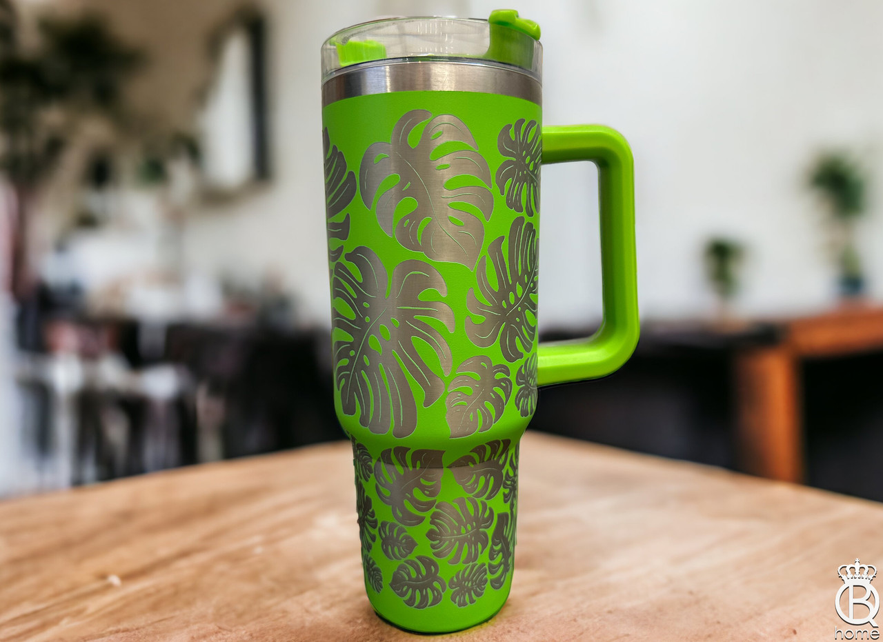 Monstera 40oz Engraved Tumbler with Handle [Green] - Queen B Home