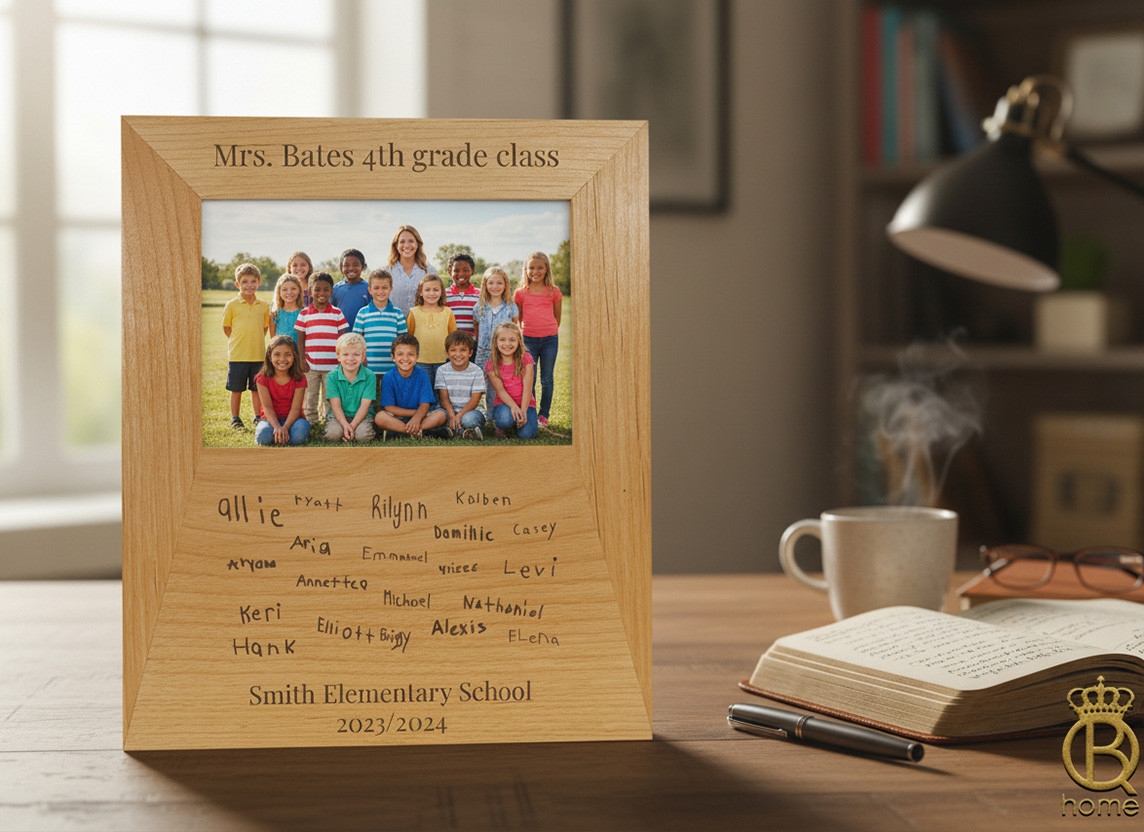 Engraved Wood Picture Frame: Teacher With Student Names - Queen B Home