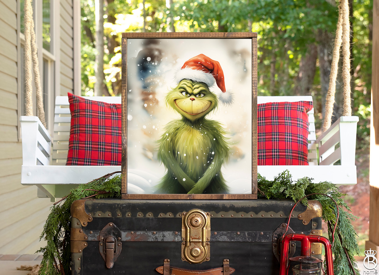 Christmas Grinch Framed Wood Sign