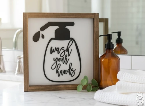 Wash Your Hands Laser Framed Wood Sign