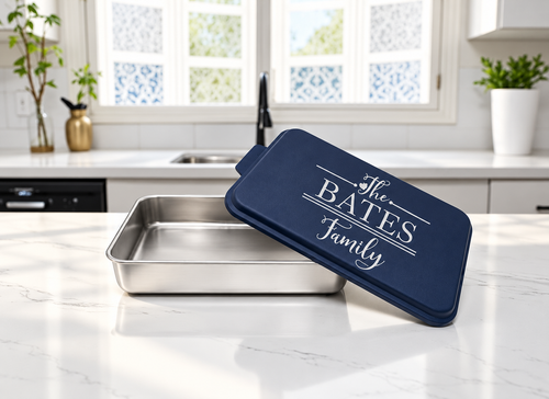 Engraved Aluminum Cake Pan + Lid: Family Name