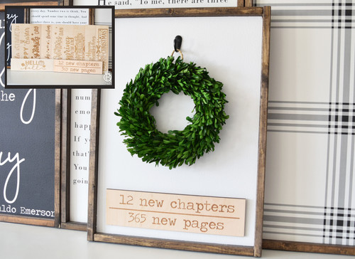 Interchangeable Framed Wood Sign With Hook + 11 Wooden Plates