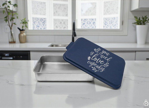 Engraved Aluminum Cake Pan + Lid: All You Need Is Love And Cupcakes