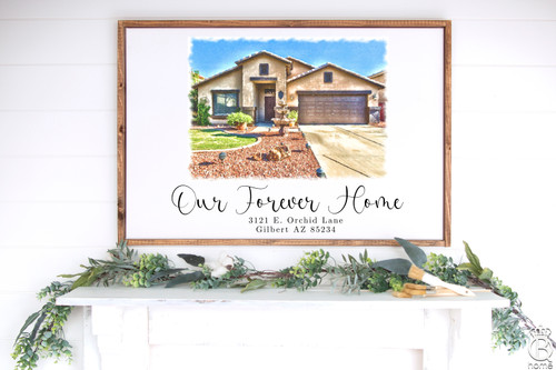 House Portrait Watercolor Framed Wood Sign 24x36 House Portrait Watercolor Framed Wood Sign 24x36