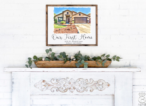 House Portrait Watercolor Framed Wood Sign 16x20 House Portrait Watercolor Framed Wood Sign 16x20