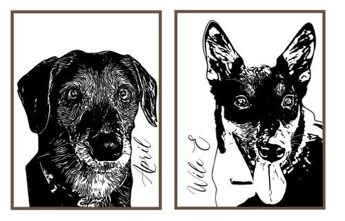 Set of 2 Black and White Pet Portrait Framed Wood Sign 12x16