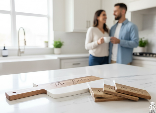 Marble & Acacia Cutting Board and Coaster Set 
