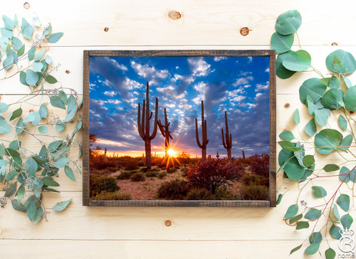 Desert Cactus Sunset Framed Wood Sign Desert Cactus Sunset Framed Wood Sign