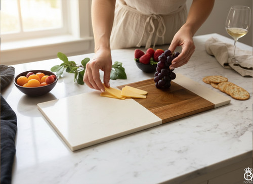 Custom Rectangle Marble & Acacia Cutting Board