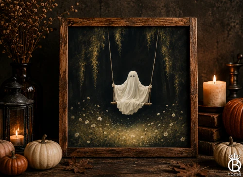 The Swing at Dusk Framed Wood Sign [The Little Haunts Collection]