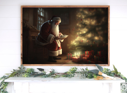 Santa By The Tree Framed Wood Sign Santa By The Tree Framed Wood Sign