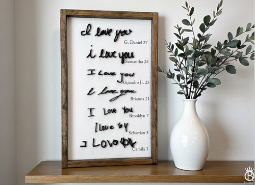 I Love You Custom 3D Handwriting Framed Wood Sign: Up to 10 Lines