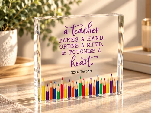 Teacher Takes A Hand, Opens A Mind... Acrylic Block