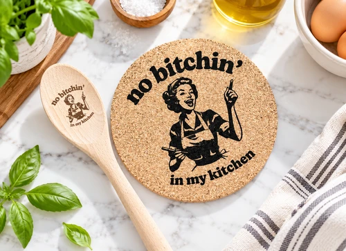 Trivet & Wooden Spoon Set: No Bitchin'