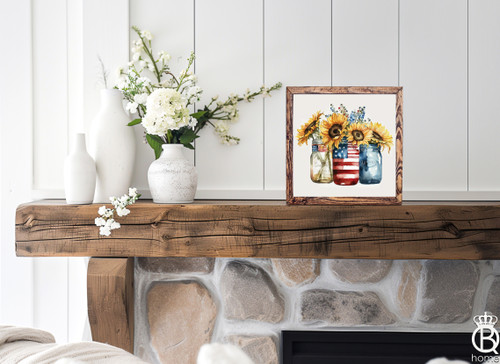 Patriotic Blooms Mason Jar Sunflower Wood Sign
