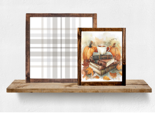 Pumpkin Books & Plaid Fall Set of 2 Signs [The Storybook Autumn Collection]
