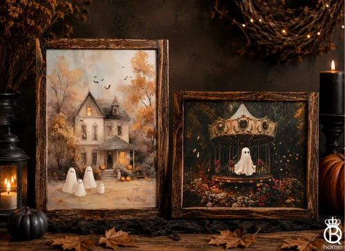 The Carousel of Maple Hollow + The Ghosts of Maple Hollow Framed Wood Sign Set
