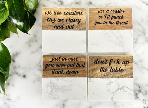Sassy Wood And Marble Coaster Set of 4 Sassy Wood And Marble Coaster Set of 4