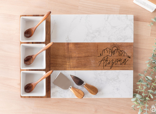 Marble Acacia Charcuterie Serving Board: Arizona Superstitions Marble Acacia Charcuterie Serving Board: Arizona Superstitions