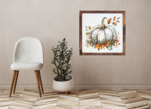 White Pumpkin with Autumn Florals Wall Art | Storybook Autumn Collection White Pumpkin with Autumn Florals Wall Art | Storybook Autumn Collection