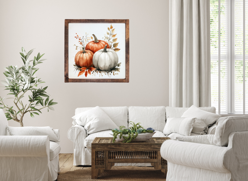 Pumpkin Trio with Golden Leaves Wall Art | Storybook Autumn Collection Pumpkin Trio with Golden Leaves Wall Art | Storybook Autumn Collection