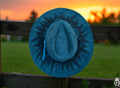 Engraved Vegan Leather Wide Brim: Sunflower Seranade Engraved Vegan Leather Wide Brim: Sunflower Seranade
