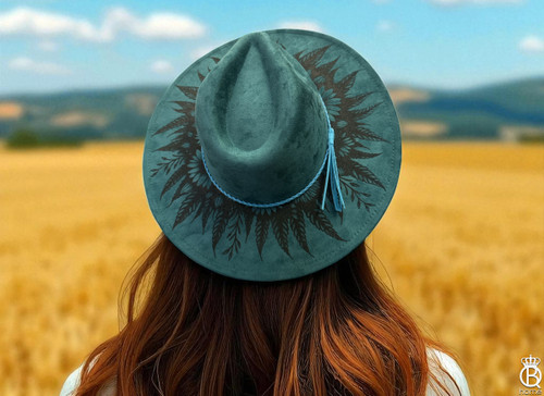 Engraved Vegan Leather Wide Brim: Sunflower Seranade