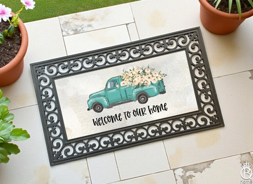 Interchangeable Doormat Insert: Welcome Blue Truck Interchangeable Doormat Insert: Welcome Blue Truck