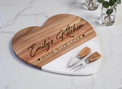 Marble Heart Board: Custom Kitchen Name Made With Love