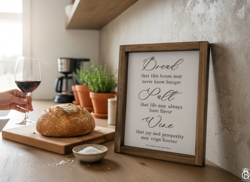 Bread Salt Wine Framed Wood Sign