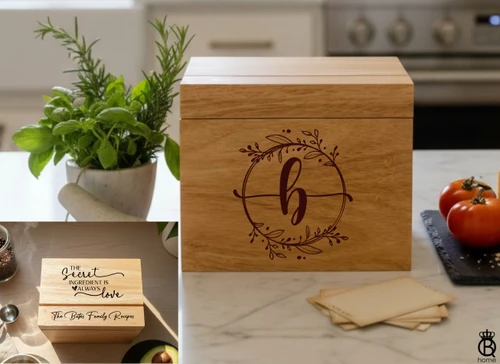  Recipe Card Box: Leafy Monogram Wreath | Secret Ingredient Family Name