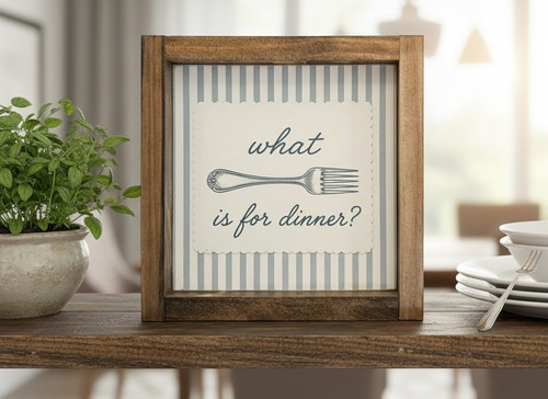 What The Fork Is For Dinner Striped Design Wood Sign