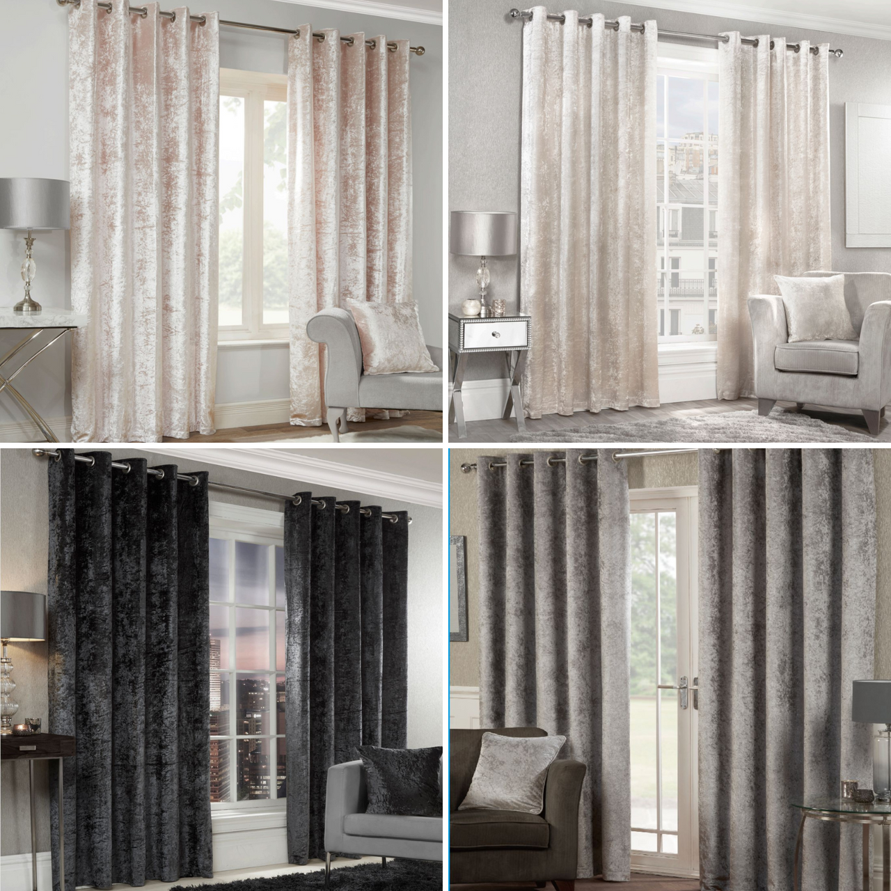 Soft Sumptuous Shiny Crushed Velvet Lined Eyelet Ring Top Curtains Pair -  Norwood Textiles