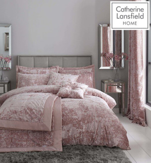 Catherine Lansfield Crushed Velvet Bedding Curtains Matching Range Blush