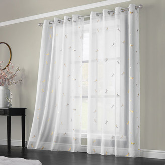 Dragonfly Metallic Unlined Voile Eyelet Ring Top Curtains Pair