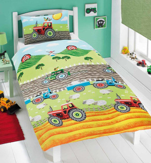 Kids Tractors Farm Sheep Trees Soft Polycotton Duvet Cover Set