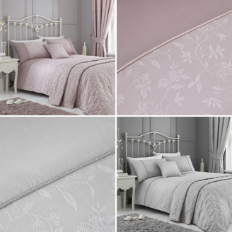 Michaela Jacquard Floral Weave Soft Bedding Curtains Matching Range