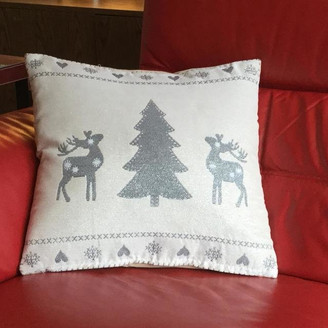 Tapestry Festive Christmas Tree Deer Unfilled Cushion Cover 18" x 18"
