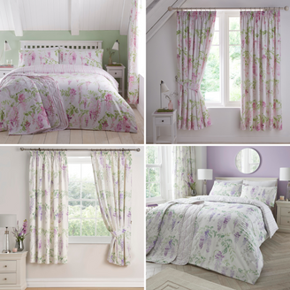 Wisteria Flowers Soft Floral Trail Stripe Bedding Curtains Matching Range