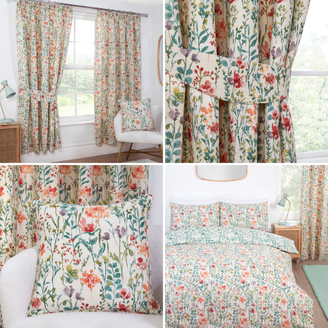 Amaryllis Multi Watercolour Floral Meadow Garden Bedding Curtains Matching Range