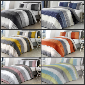 BETLEY Modern Wide Striped Easy Care Polycotton Duvet Cover Set