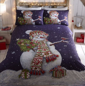 Christmas HAPPY SNOWMAN Presents Winter Festive Duvet Cover Set