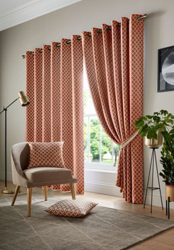 COTSWOLD Soft Geometric Lattice Lined Eyelet Ring Top Curtains Pair