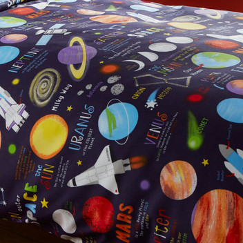 Planets Space Stars Rockets Kids Reversible Bedding Curtains Matching Range
