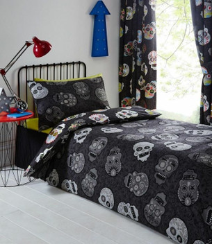 Sugar Skulls Day of the Dead Tattoo Reversible Bedding Curtains Matching Range