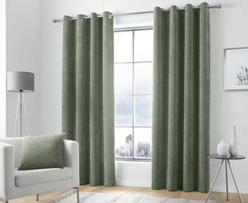 KILBRIDE CORD Chenille Ribbed Lined Eyelet Ring Top Curtains Pair